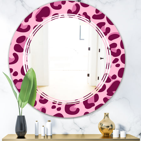 Pink Leopard Pattern - Modern Round or Oval Wall Mirror - Triple C