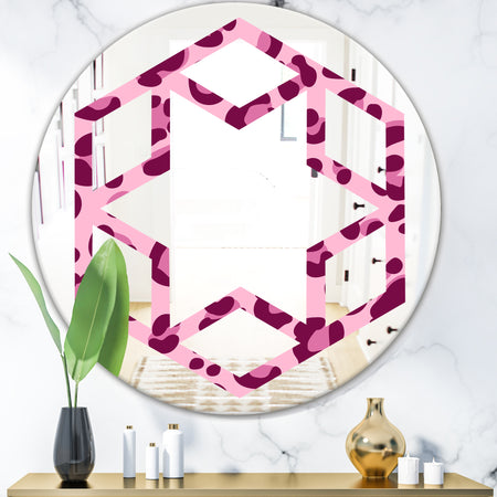 Pink Leopard Pattern - Modern Round or Oval Wall Mirror - Hexagon Star
