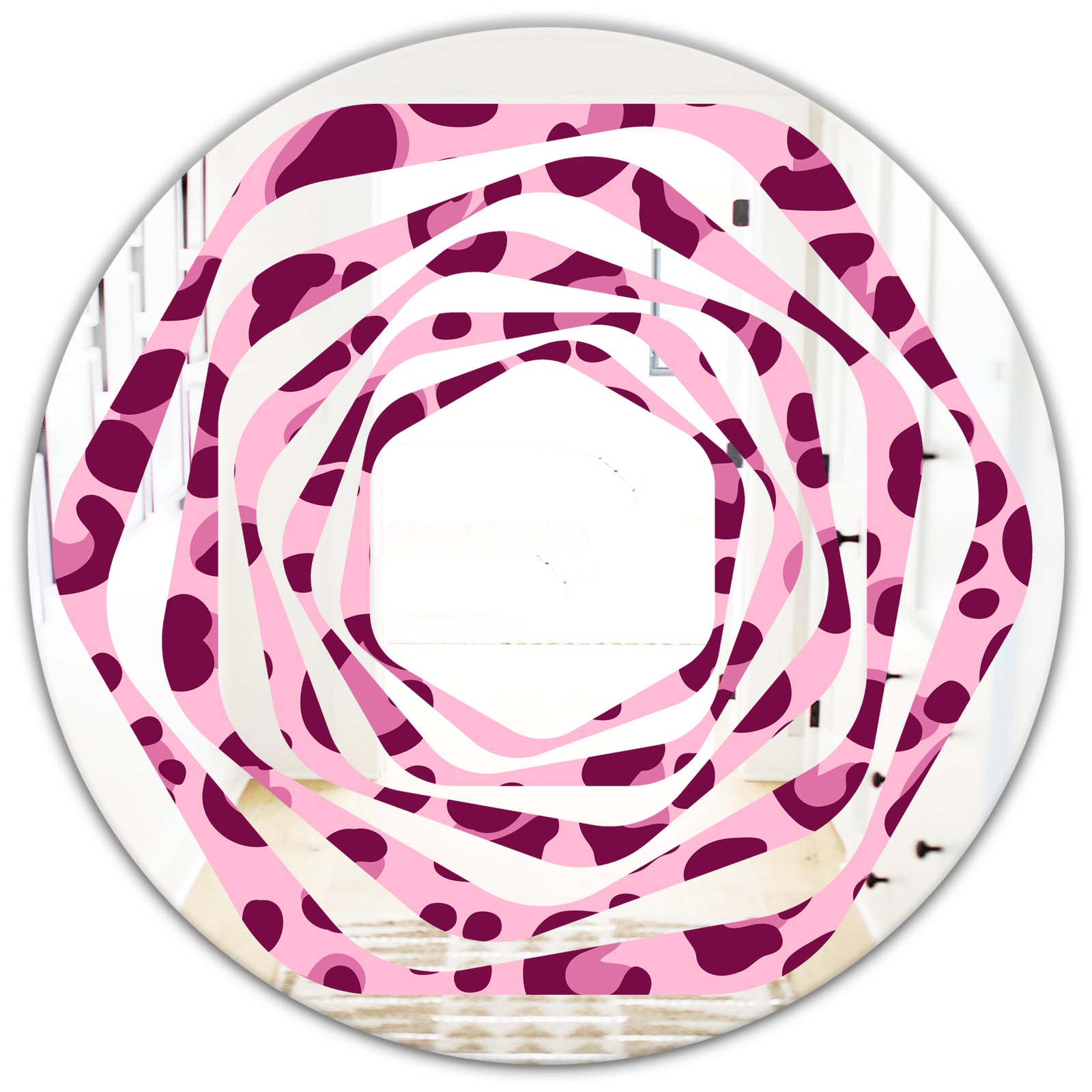 Pink Leopard Pattern - Modern Round or Oval Wall Mirror - Whirl