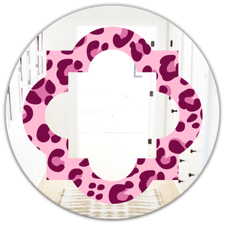 Pink Leopard Pattern - Modern Round or Oval Wall Mirror - Quatrefoil
