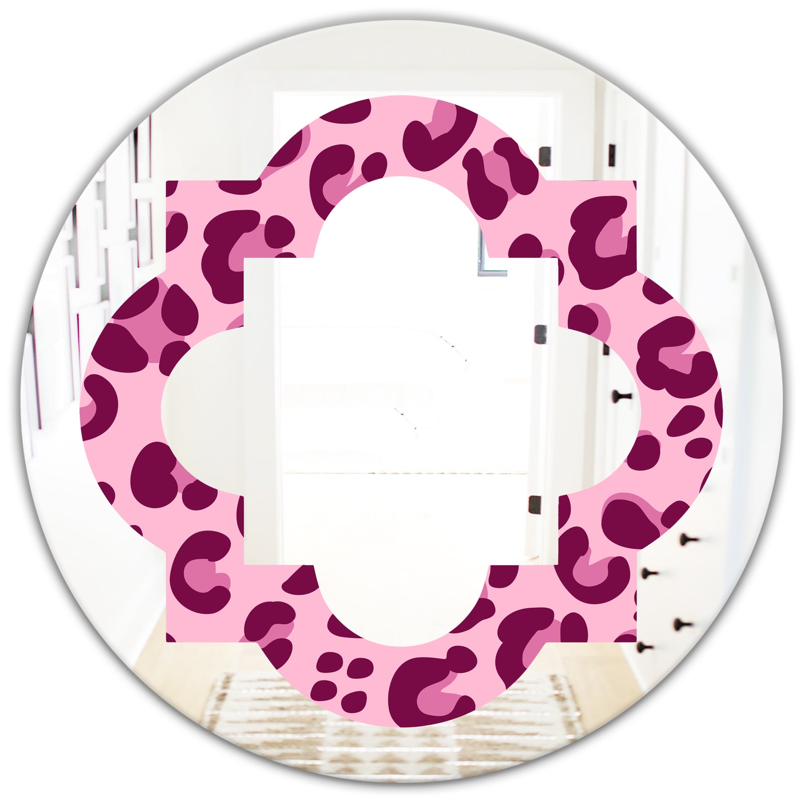 Pink Leopard Pattern - Modern Round or Oval Wall Mirror - Quatrefoil