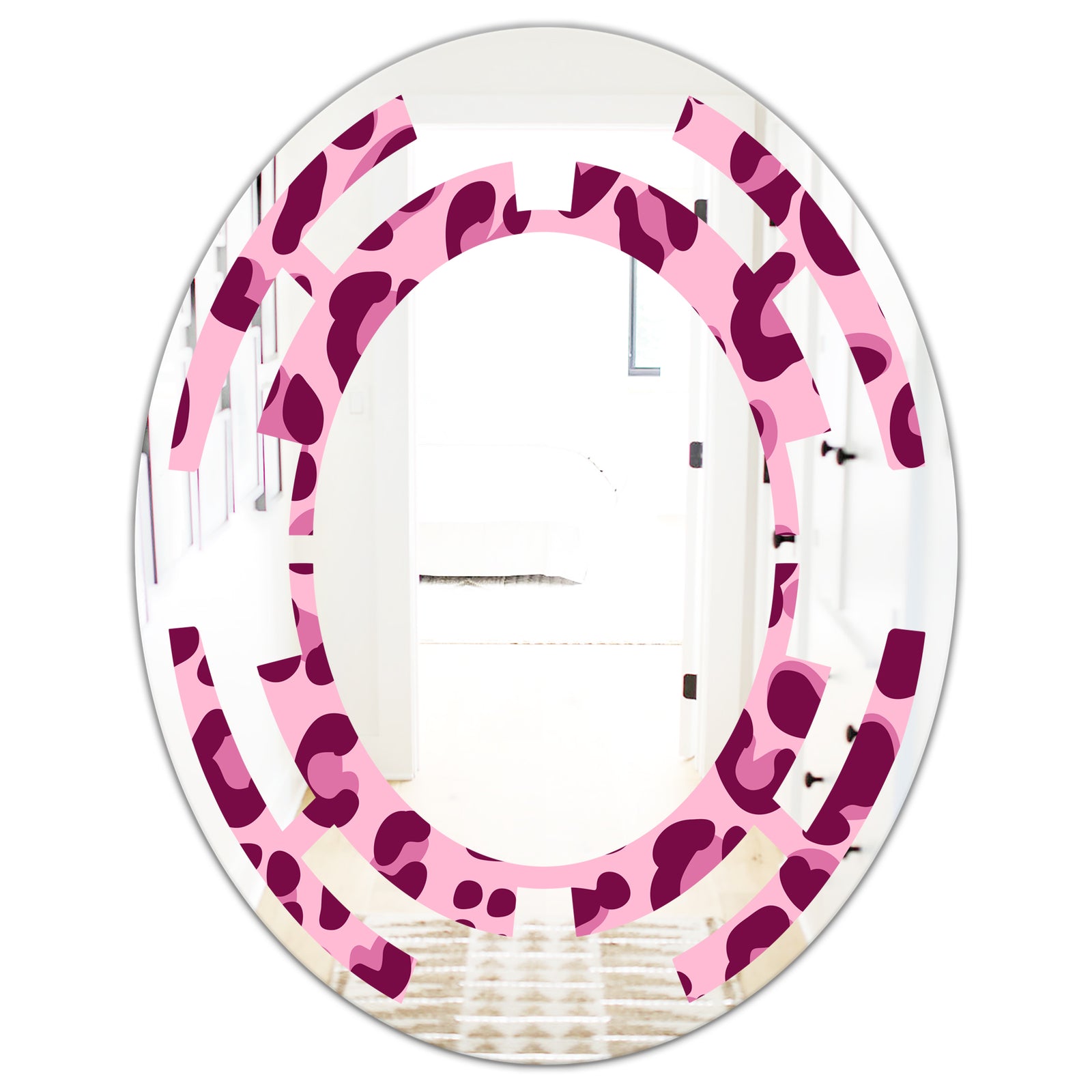 Pink Leopard Pattern - Modern Round or Oval Wall Mirror - Space