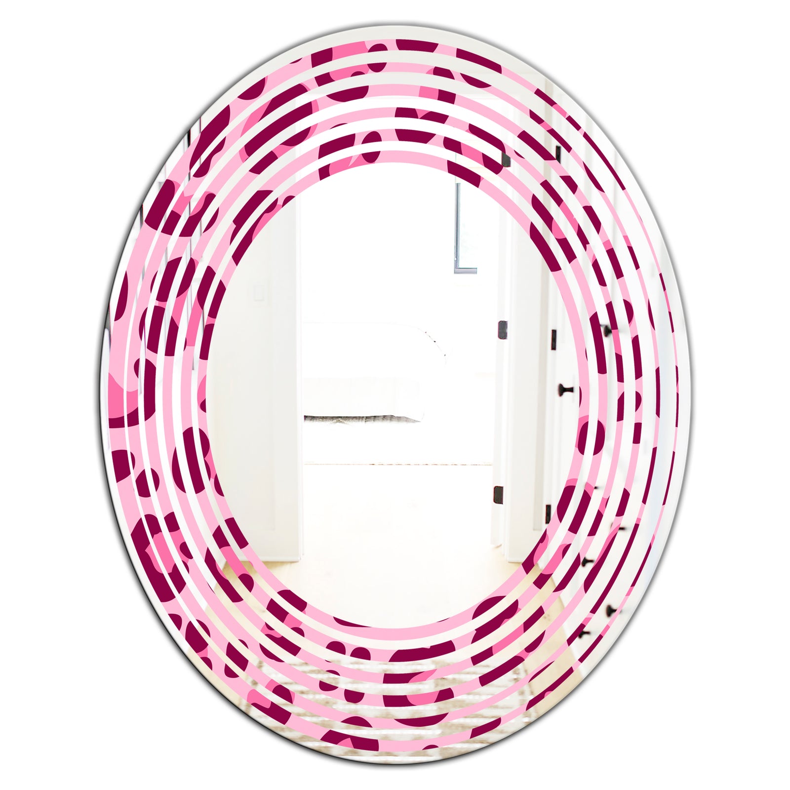 Pink Leopard Pattern - Modern Round or Oval Wall Mirror - Wave
