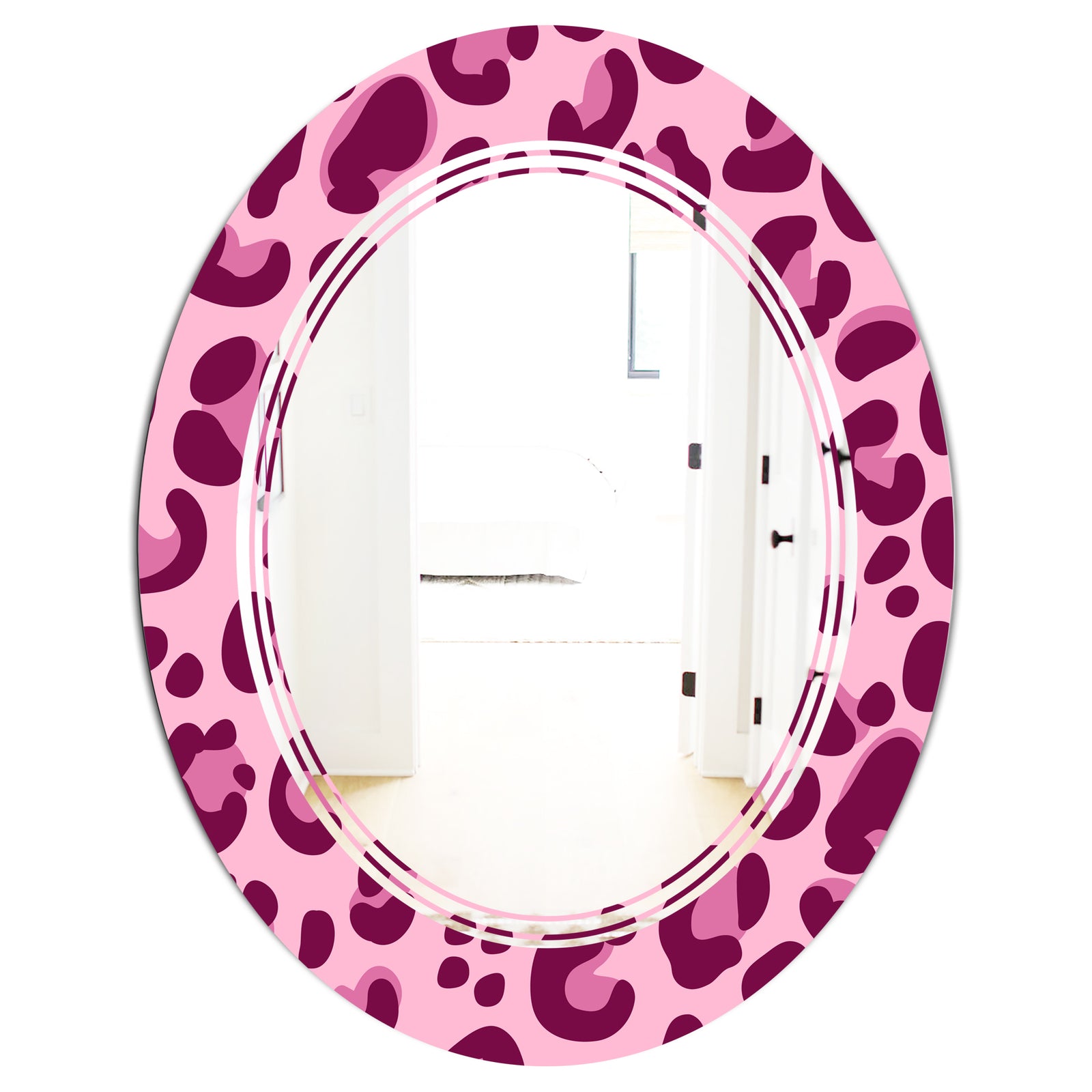Pink Leopard Pattern - Modern Round or Oval Wall Mirror - Triple C
