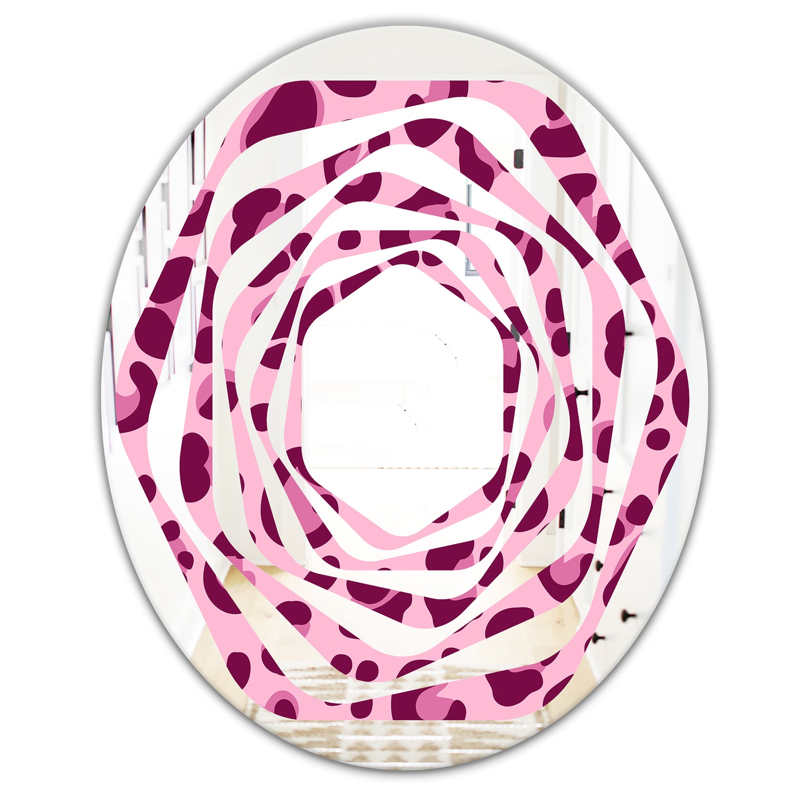 Pink Leopard Pattern - Modern Round or Oval Wall Mirror - Whirl