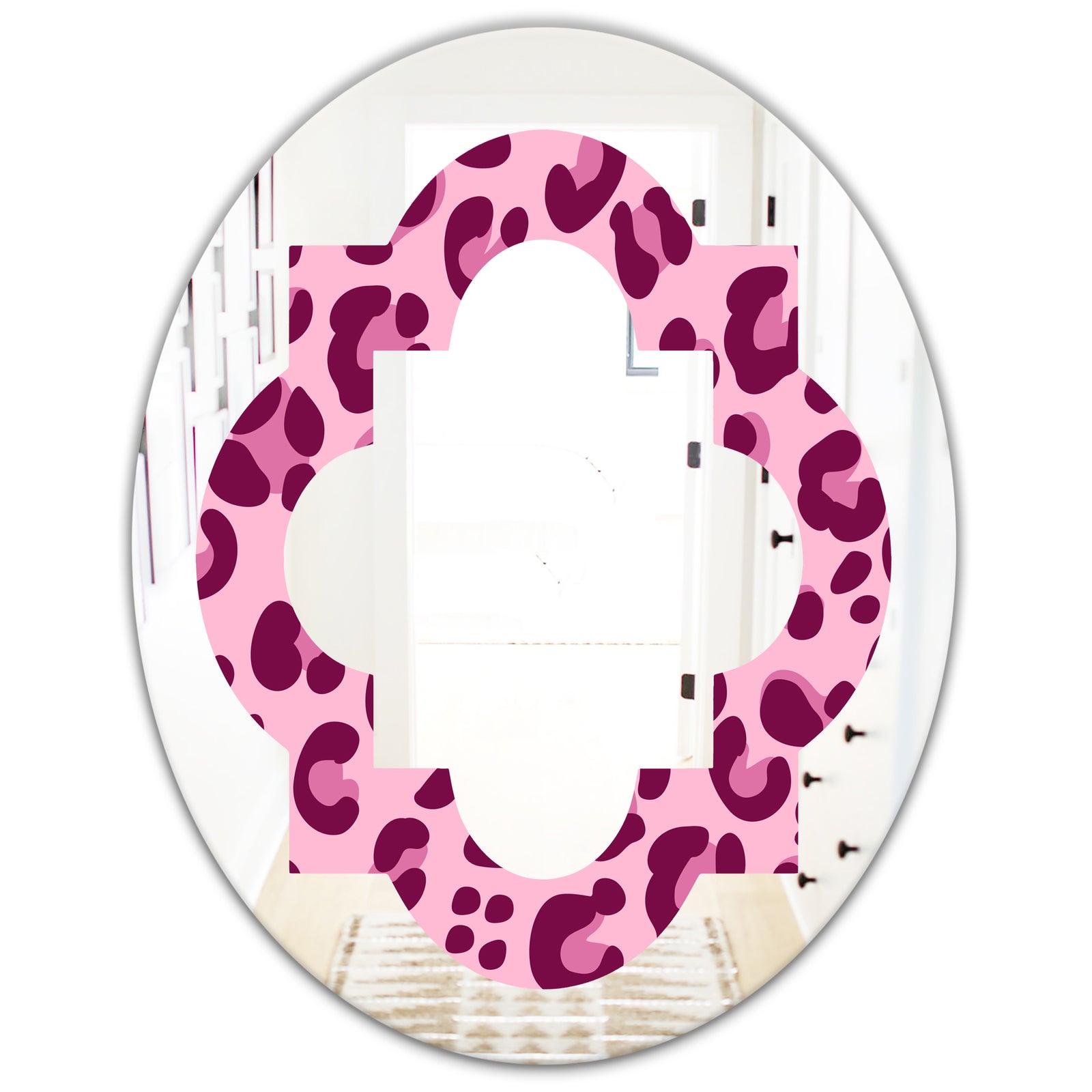 Pink Leopard Pattern - Modern Round or Oval Wall Mirror - Quatrefoil