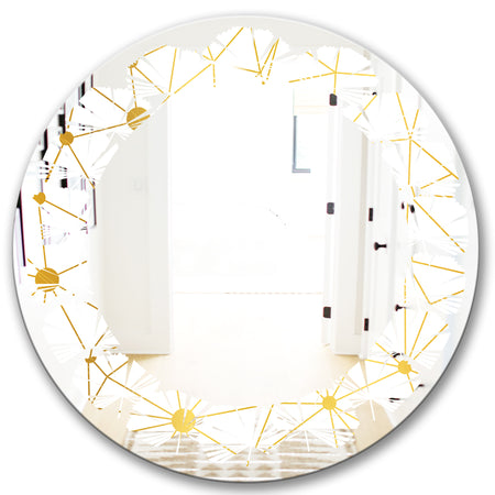Golden Grid I - Modern Round or Oval Wall Mirror - Leaves