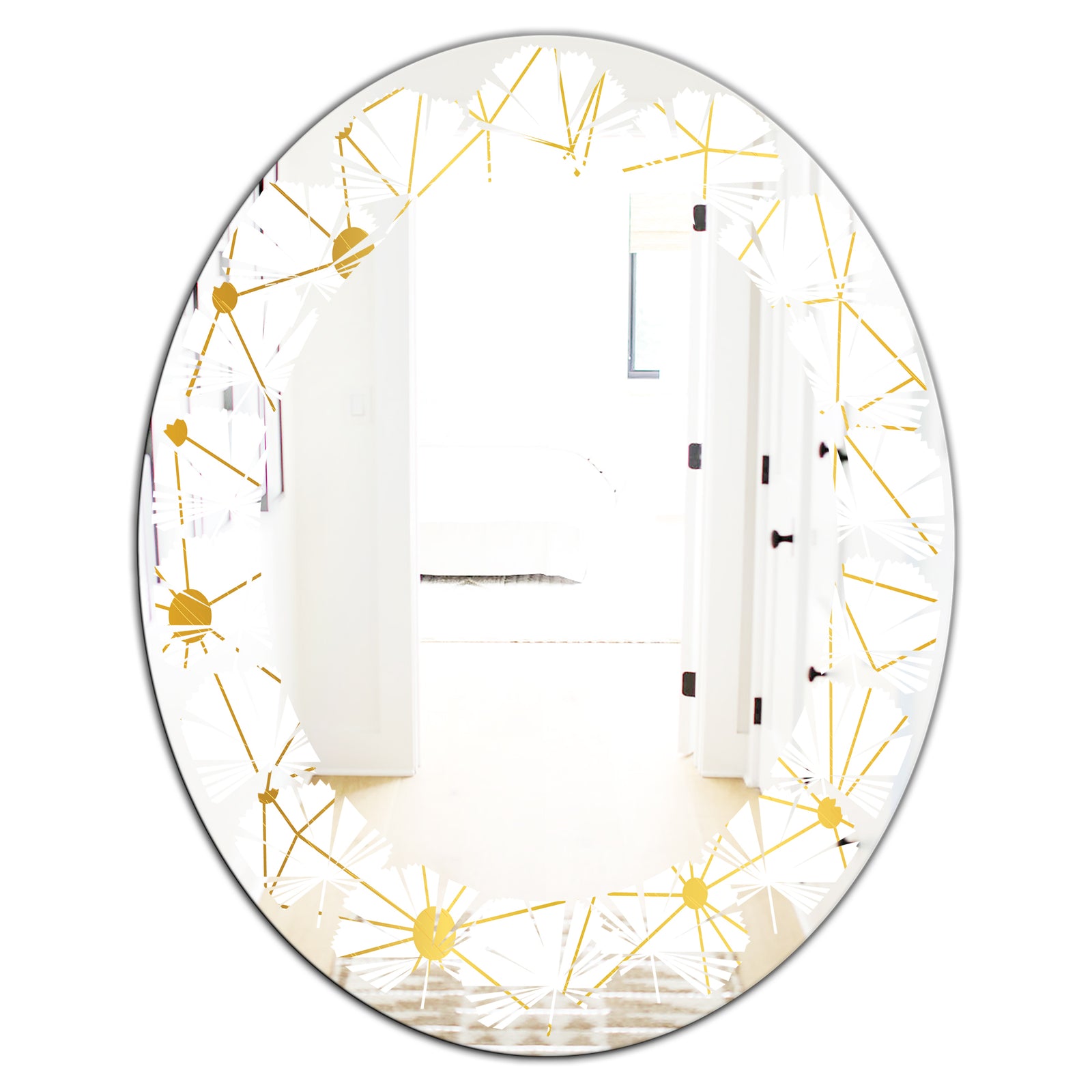 Golden Grid I - Modern Round or Oval Wall Mirror - Leaves