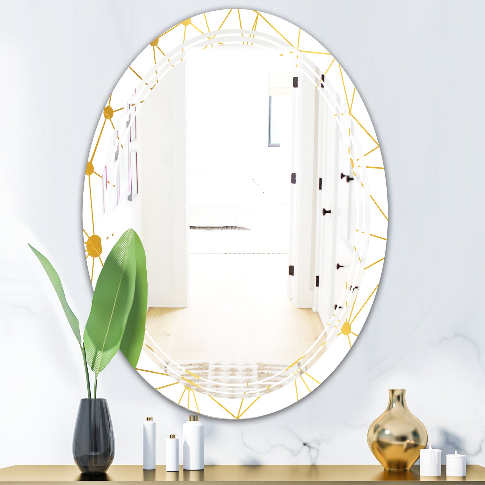 Golden Grid I - Modern Round or Oval Wall Mirror - Triple C