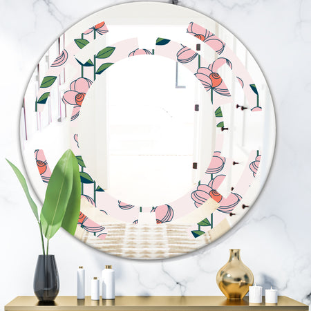 Floral Botanical Retro XII - Cottage Round or Oval Wall Mirror - Space