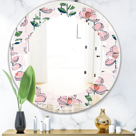 Floral Botanical Retro XII - Cottage Round or Oval Wall Mirror - Leaves