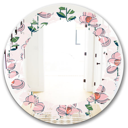 Floral Botanical Retro XII - Cottage Round or Oval Wall Mirror - Leaves