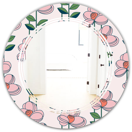 Floral Botanical Retro XII - Cottage Round or Oval Wall Mirror - Triple C