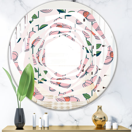 Floral Botanical Retro XII - Cottage Round or Oval Wall Mirror - Whirl