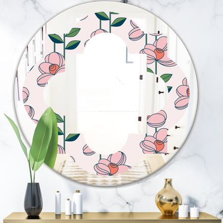 Floral Botanical Retro XII - Cottage Round or Oval Wall Mirror - Quatrefoil