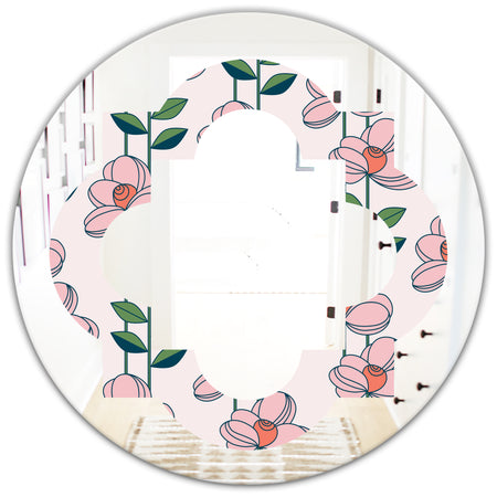 Floral Botanical Retro XII - Cottage Round or Oval Wall Mirror - Quatrefoil