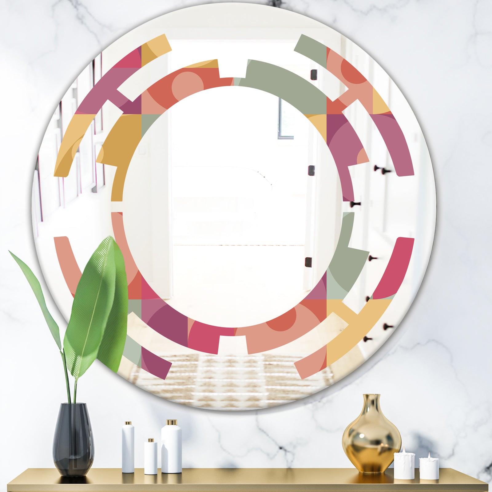 Geometric Retro Minimal I - Modern Round or Oval Wall Mirror - Space