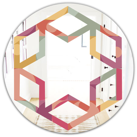 Geometric Retro Minimal I - Modern Round or Oval Wall Mirror - Hexagon Star
