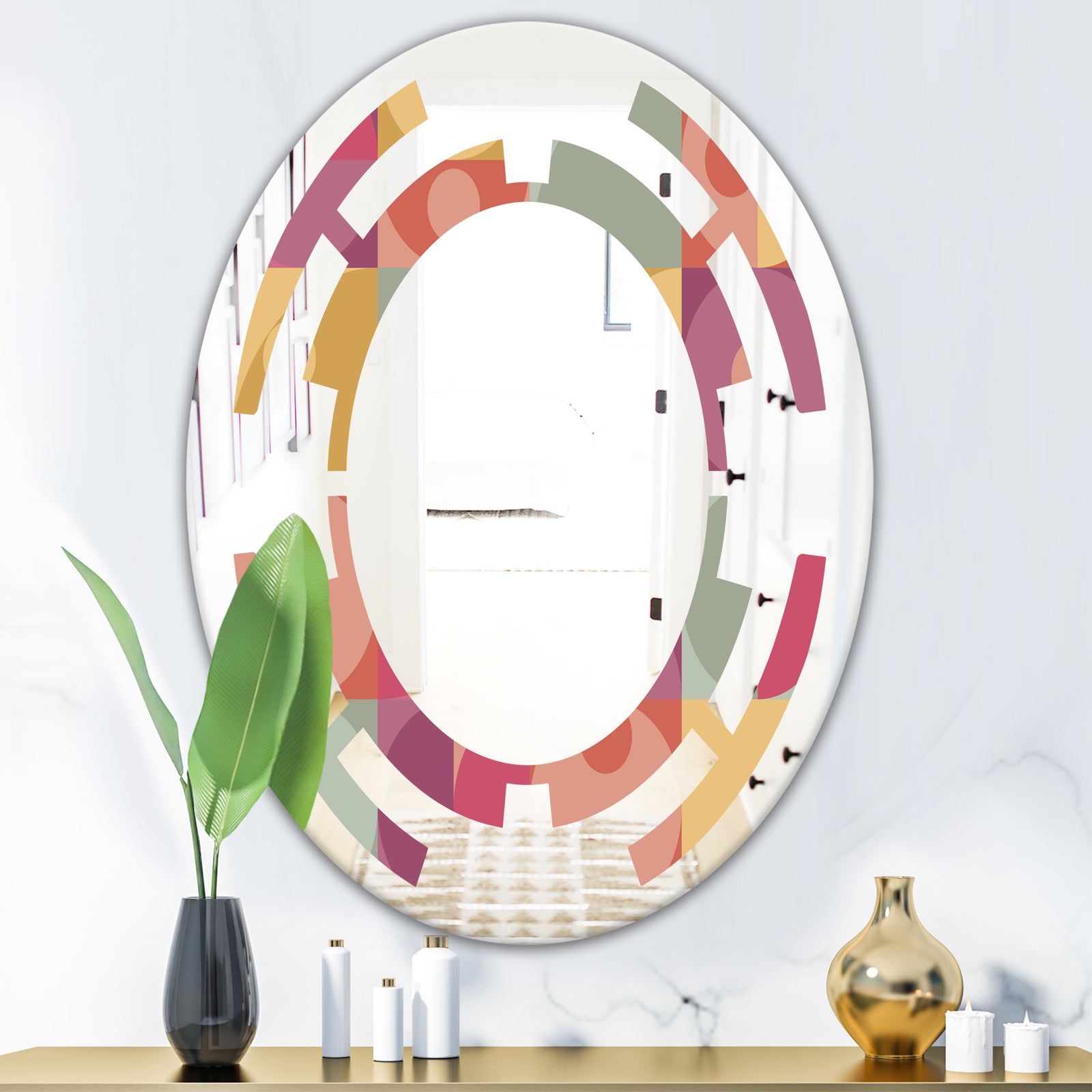 Geometric Retro Minimal I - Modern Round or Oval Wall Mirror - Space