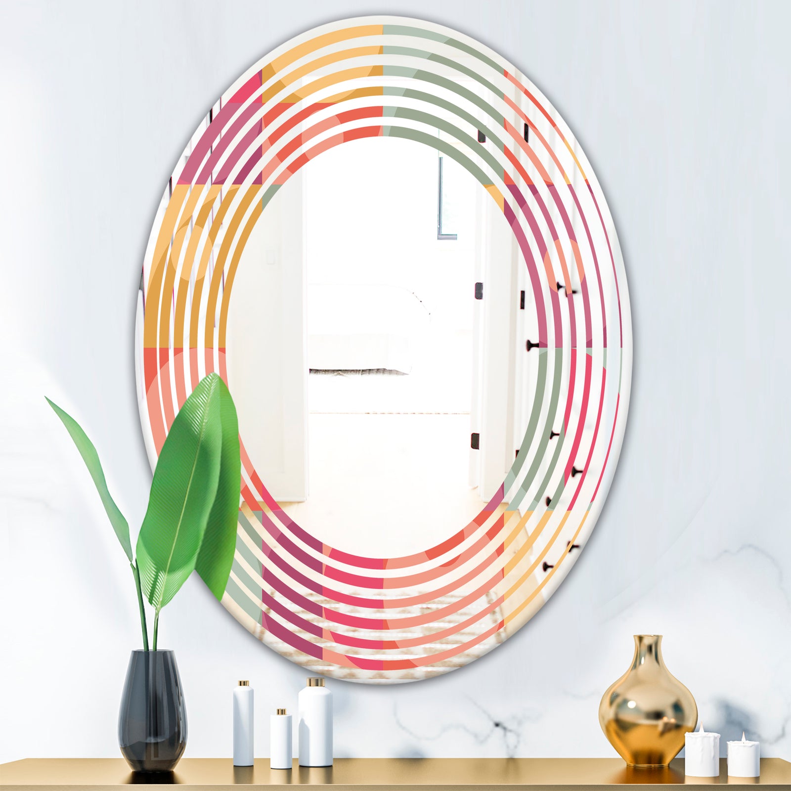 Geometric Retro Minimal I - Modern Round or Oval Wall Mirror - Wave