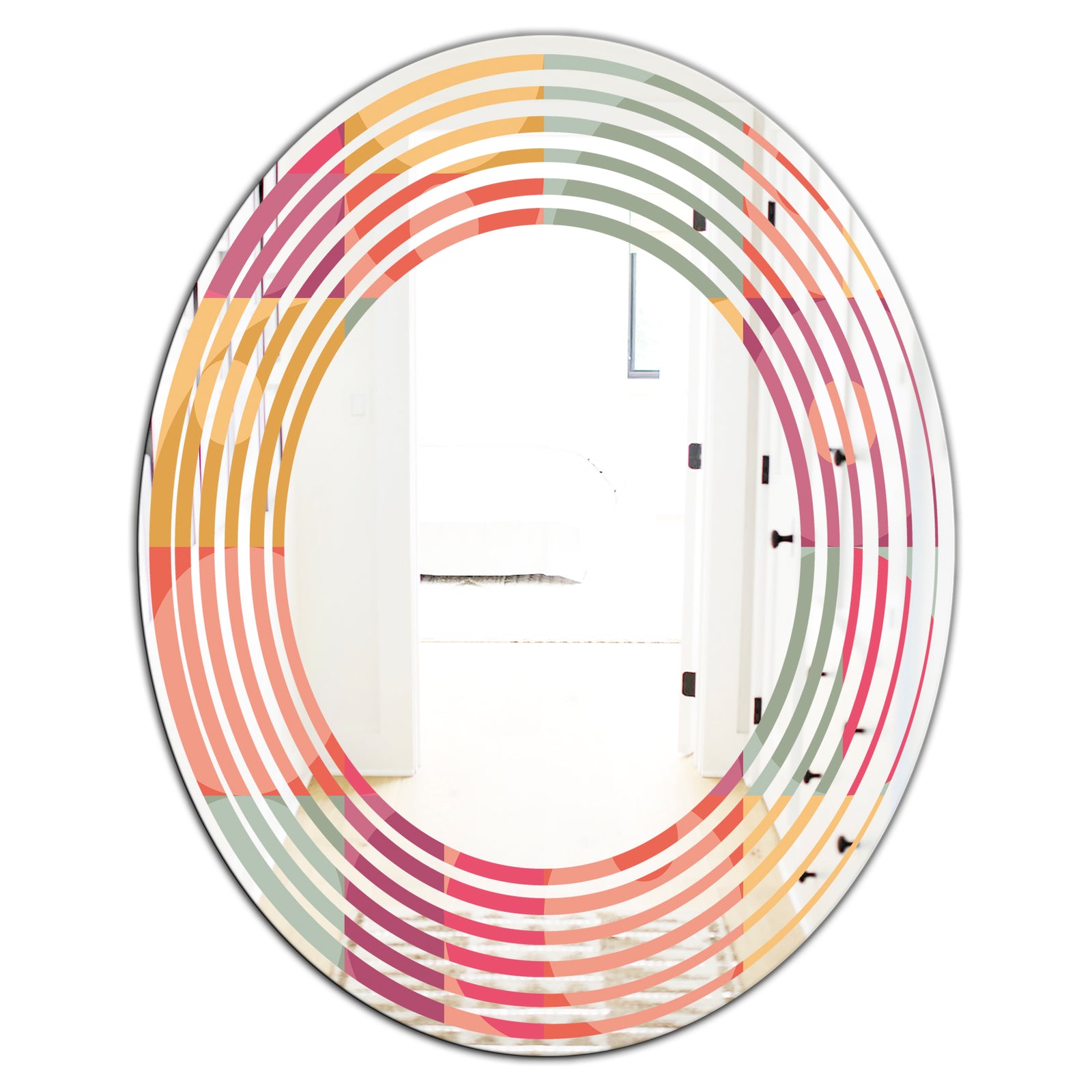 Geometric Retro Minimal I - Modern Round or Oval Wall Mirror - Wave