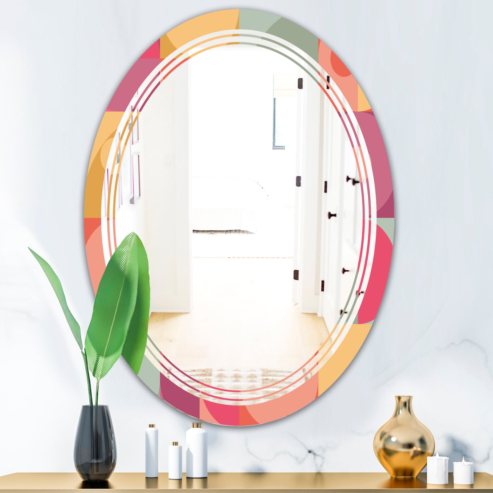 Geometric Retro Minimal I - Modern Round or Oval Wall Mirror - Triple C