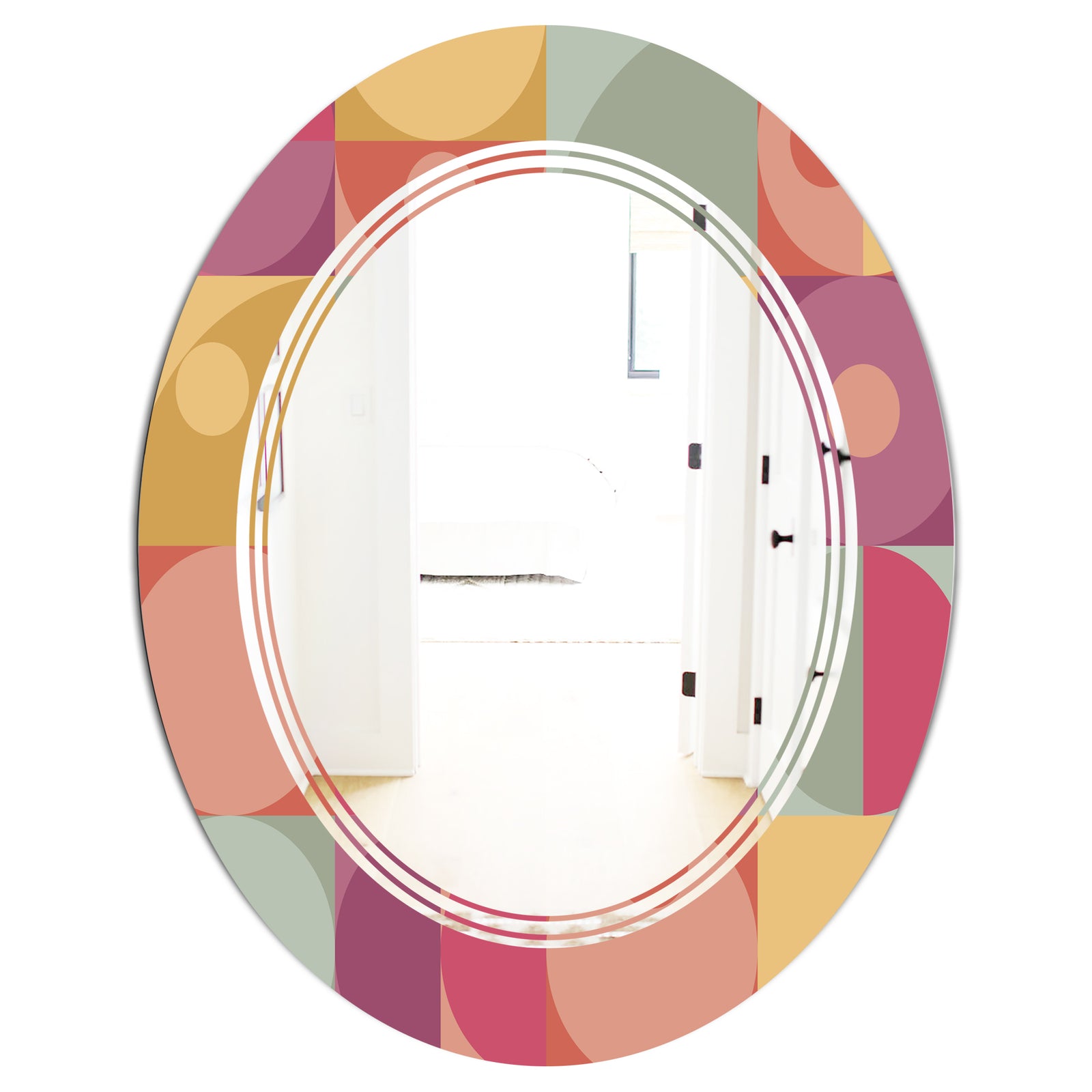Geometric Retro Minimal I - Modern Round or Oval Wall Mirror - Triple C
