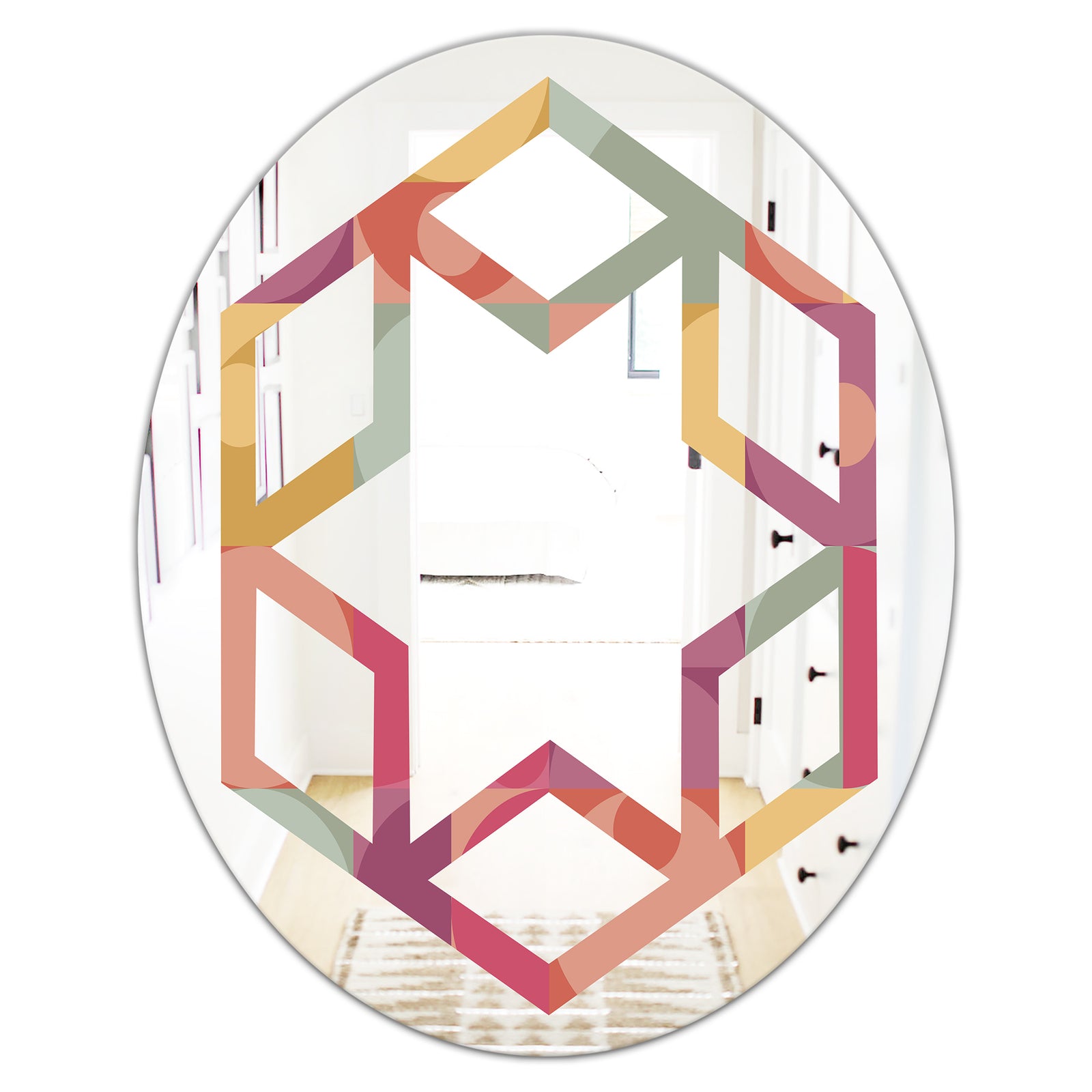 Geometric Retro Minimal I - Modern Round or Oval Wall Mirror - Hexagon Star