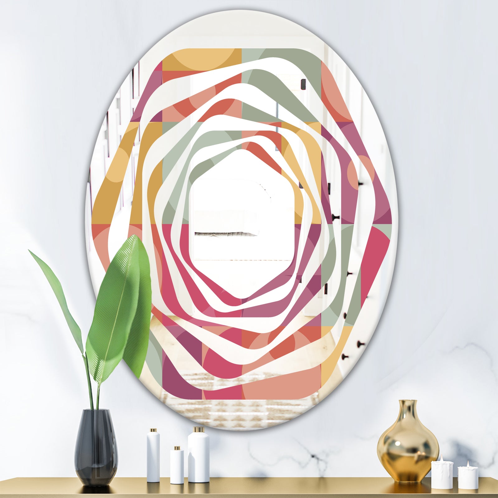 Geometric Retro Minimal I - Modern Round or Oval Wall Mirror - Whirl