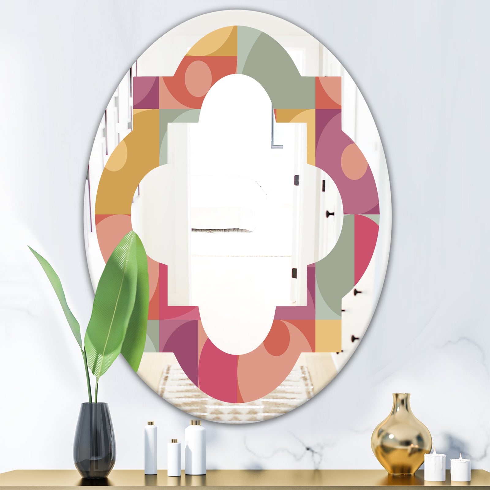 Geometric Retro Minimal I - Modern Round or Oval Wall Mirror - Quatrefoil
