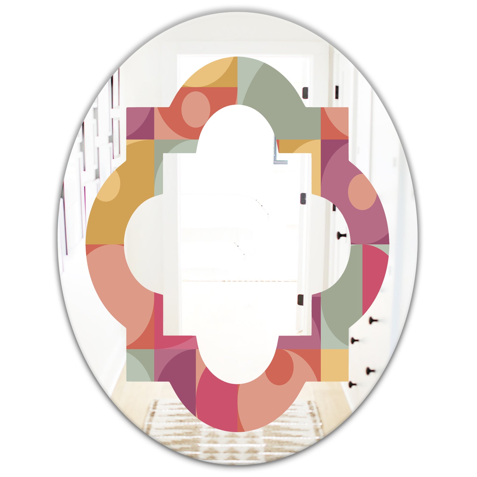 Geometric Retro Minimal I - Modern Round or Oval Wall Mirror - Quatrefoil