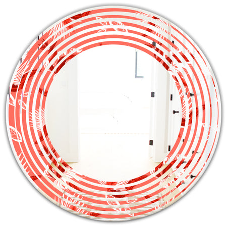 Coral Flowers Of Bird Of Paradise - Modern Round or Oval Wall Mirror - Wave
