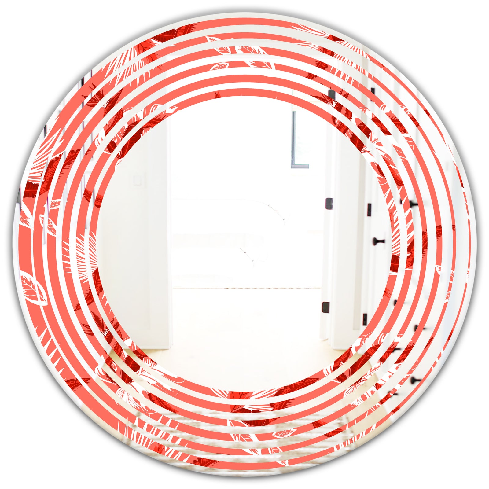 Coral Flowers Of Bird Of Paradise - Modern Round or Oval Wall Mirror - Wave