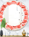 Coral Flowers Of Bird Of Paradise - Modern Round or Oval Wall Mirror - Leaves