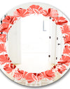 Coral Flowers Of Bird Of Paradise - Modern Round or Oval Wall Mirror - Leaves