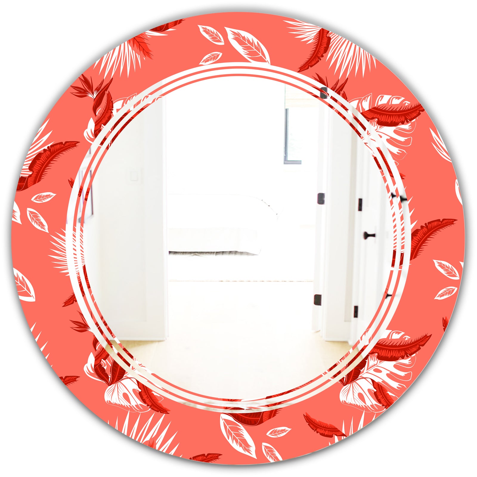 Coral Flowers Of Bird Of Paradise - Modern Round or Oval Wall Mirror - Triple C