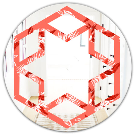 Coral Flowers Of Bird Of Paradise - Modern Round or Oval Wall Mirror - Hexagon Star