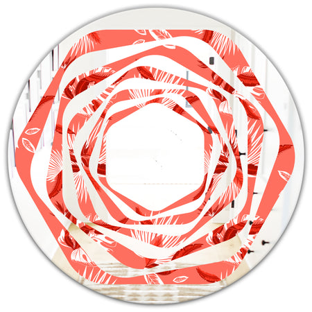 Coral Flowers Of Bird Of Paradise - Modern Round or Oval Wall Mirror - Whirl