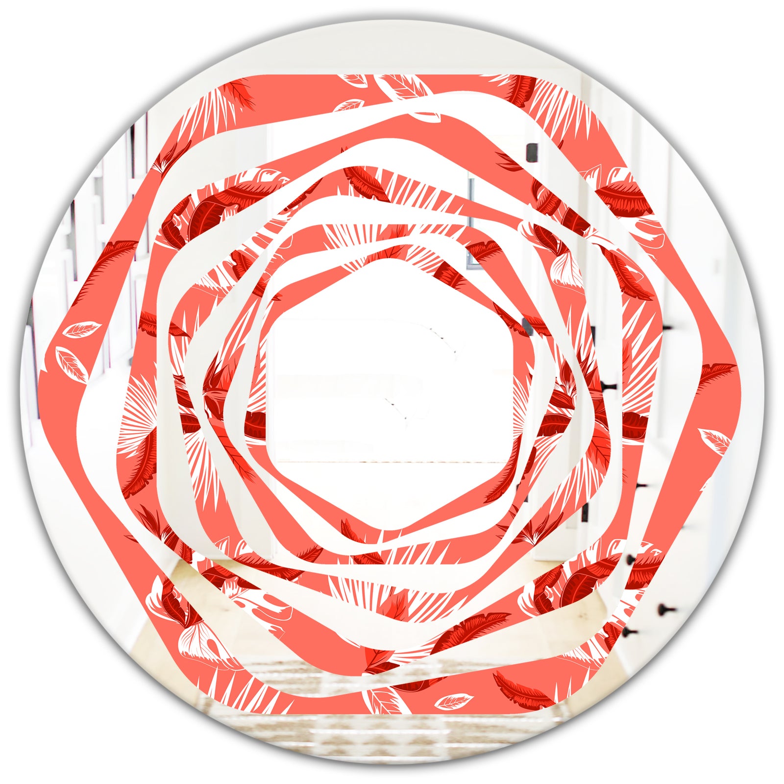 Coral Flowers Of Bird Of Paradise - Modern Round or Oval Wall Mirror - Whirl