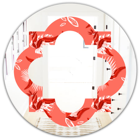 Coral Flowers Of Bird Of Paradise - Modern Round or Oval Wall Mirror - Quatrefoil
