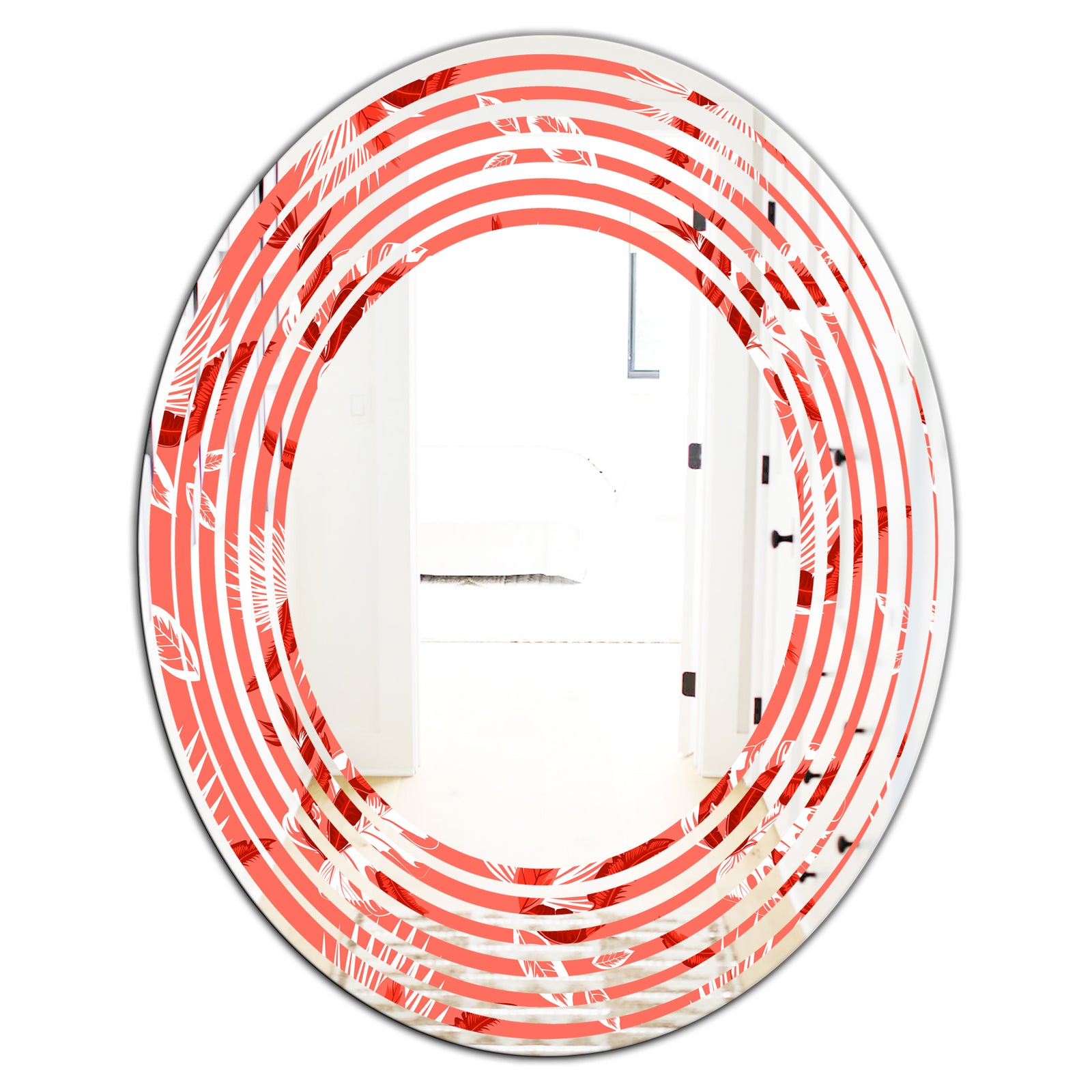 Coral Flowers Of Bird Of Paradise - Modern Round or Oval Wall Mirror - Wave