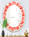 Coral Flowers Of Bird Of Paradise - Modern Round or Oval Wall Mirror - Leaves