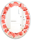 Coral Flowers Of Bird Of Paradise - Modern Round or Oval Wall Mirror - Leaves