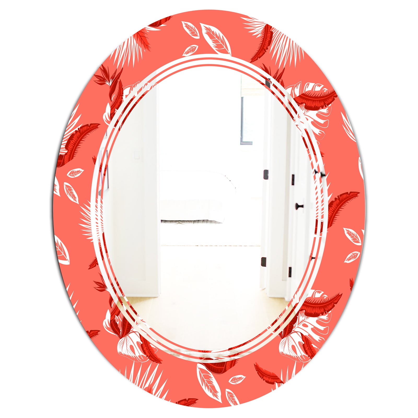 Coral Flowers Of Bird Of Paradise - Modern Round or Oval Wall Mirror - Triple C
