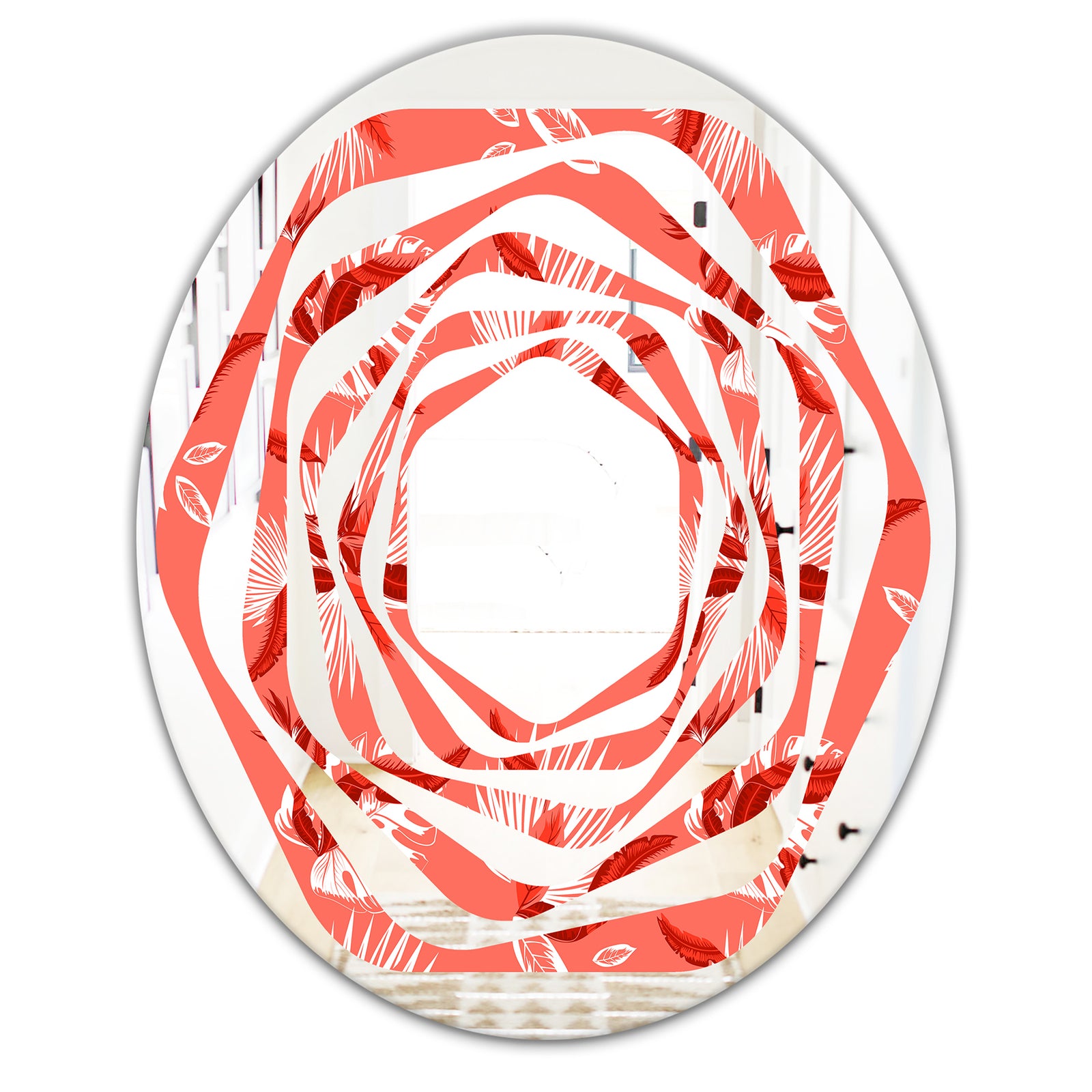 Coral Flowers Of Bird Of Paradise - Modern Round or Oval Wall Mirror - Whirl