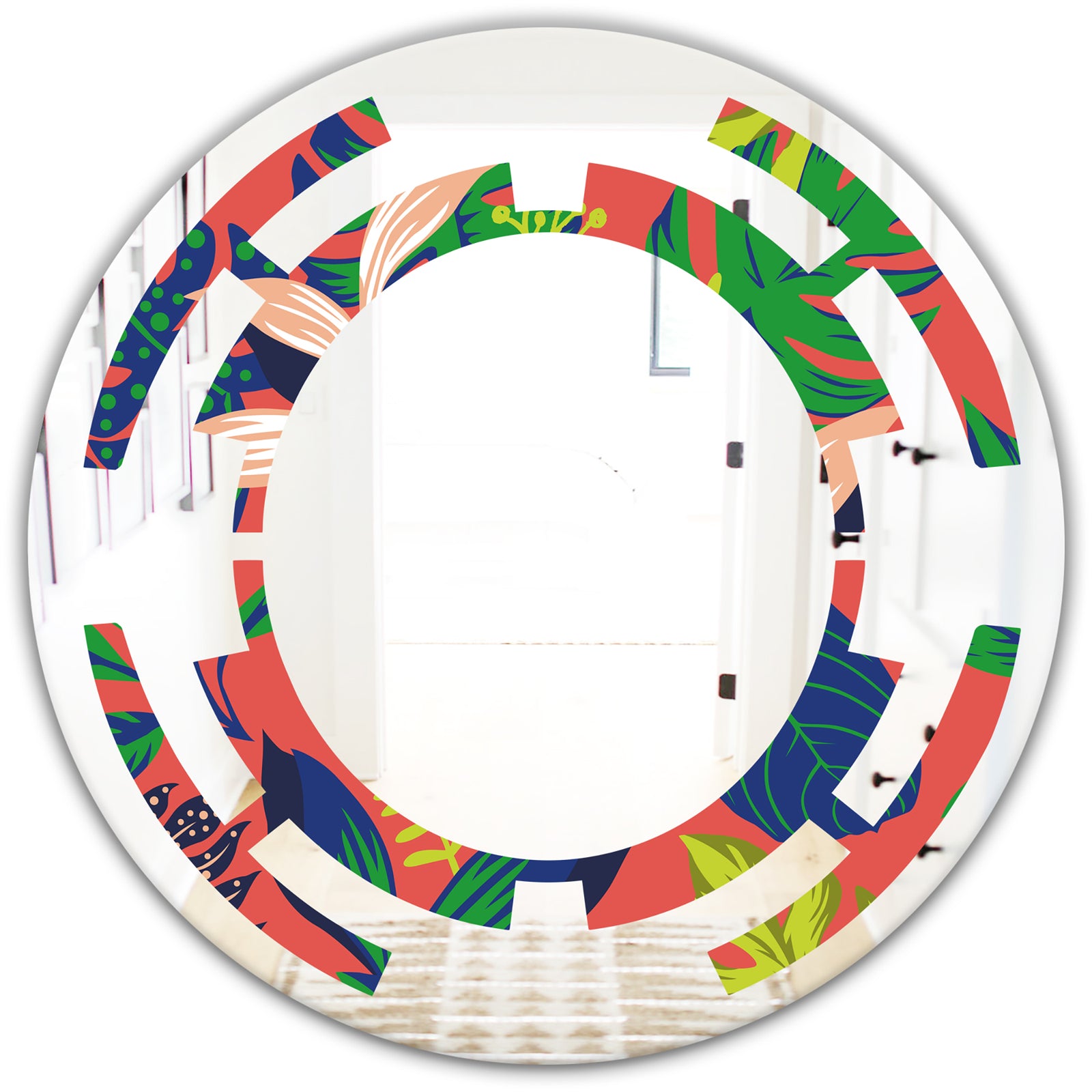 Retro Tropical Leaves I - Modern Round or Oval Wall Mirror - Space