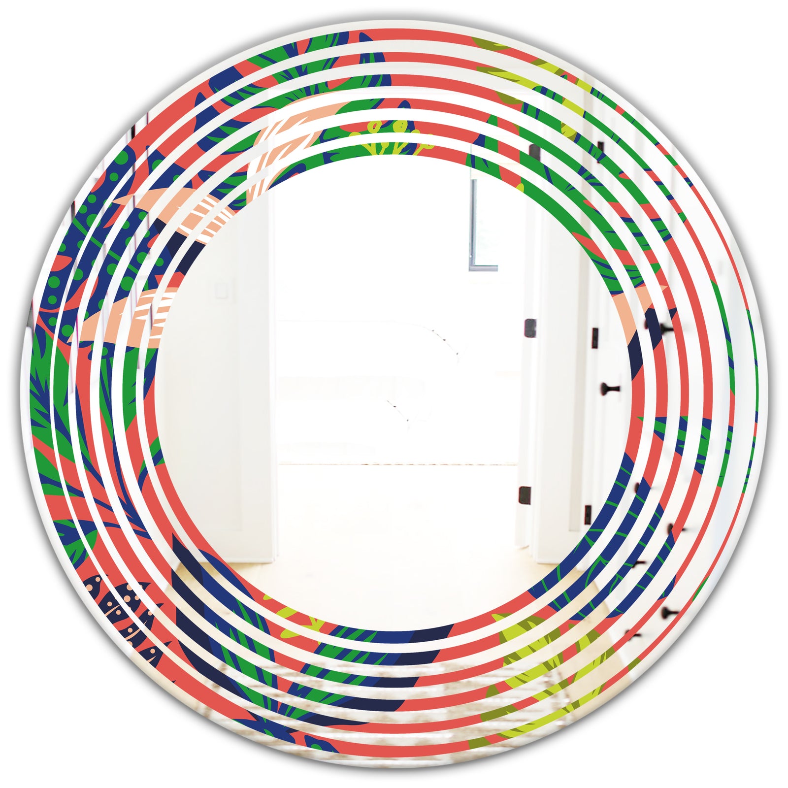 Retro Tropical Leaves I - Modern Round or Oval Wall Mirror - Wave
