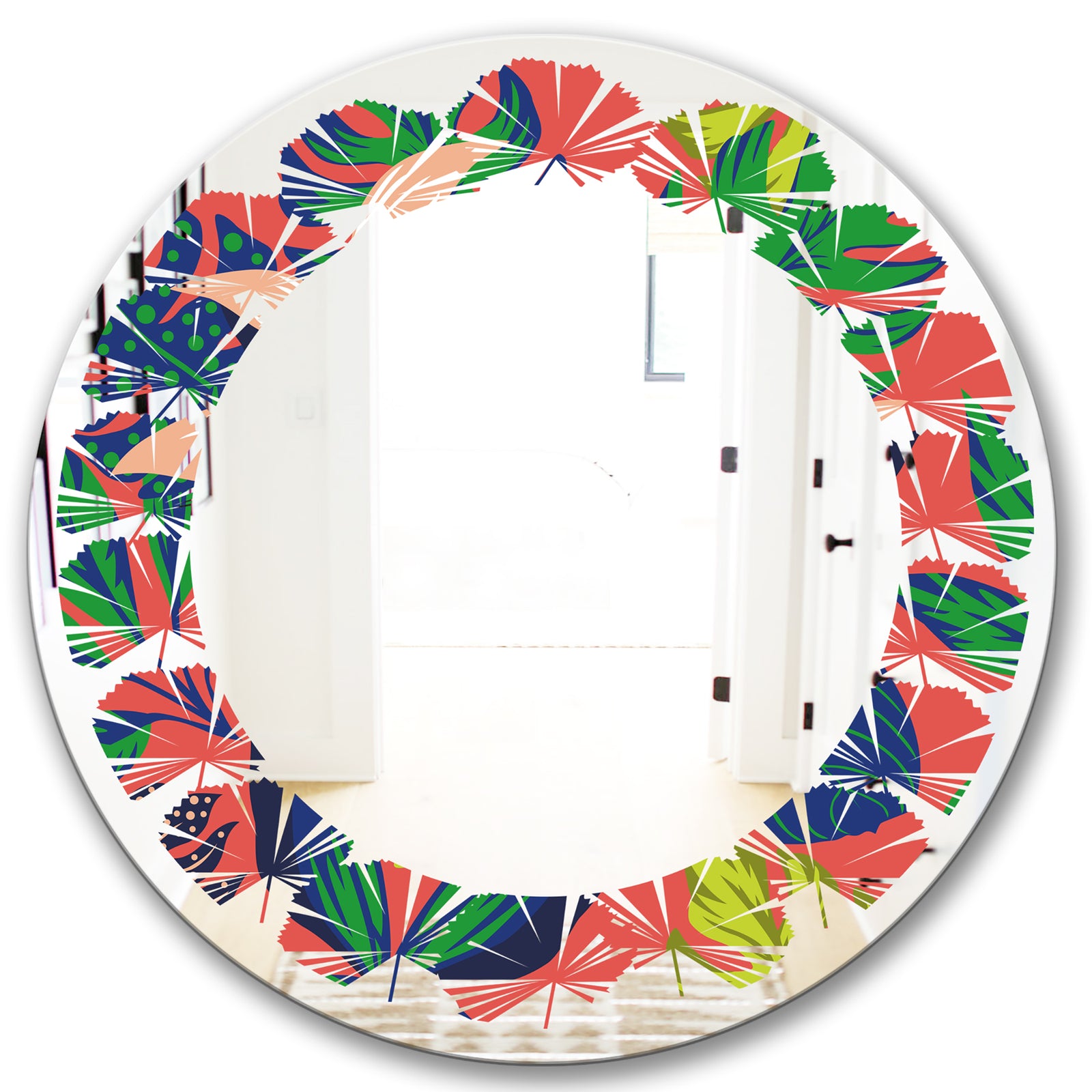 Retro Tropical Leaves I - Modern Round or Oval Wall Mirror - Leaves