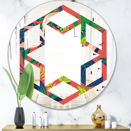 Retro Tropical Leaves I - Modern Round or Oval Wall Mirror - Hexagon Star