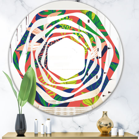 Retro Tropical Leaves I - Modern Round or Oval Wall Mirror - Whirl